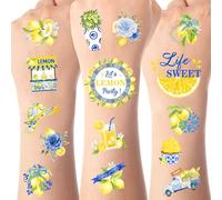 Serencatcher 12 Sheet Lemon Temporary Tattoos, Lemon Bridal Shower Decoration Blue Temporary Tattoos for Lemon Baby Shower Birthday She Found Her Main Squeeze Bridal Shower Wedding Bachelorette
