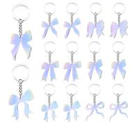 Serencatcher 12Pcs Bow Keychains Gifts Iridescent, Bow Party Favors 6 Styles Double-Sided Printed Acrylic Keyrings for She's Tying The Knot Bridal Shower Bachelorette Coquette Birthday Supplies
