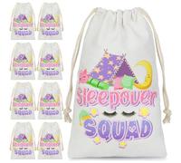 Serencatcher 12Pcs Pajama Drawstring Bags, Sleep Over Party for Girls Decorations, Sleepover Squad Gift Treat Goodie Bags for Pajama Slumber Sleepover Spa Makeup Party Favors Decorations