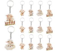 Serencatcher 12Pcs Sheep Keychain Party Favors, Little Sheep Keychain Set with Double-Sided Printing, 4 Designs Lamb Acrylic Keyrings Gifts for Lamb Farm Animal Themed Birthday Baby Shower Party