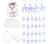 Serencatcher 24 Sets Bow Party Favors Gifts, Iridescent Bow Keychains Thank You Tags Organza Bags for Shes Tying The Knot Bridal Shower Bachelorette Birthday Baby Shower Decorations Supplies