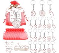 Serencatcher 24 Sets Pizza Baby Shower Party Favors, Red Hand-Drawn Pizza Acrylic Keychain Gift Set with Onesie Thank-You Tags, Organza Bags & String for Guests
