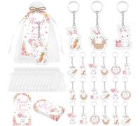 Serencatcher 24 Sets Rabbit Bunny Party Favors, Easter Rabbit Acrylic Keychains Thank You Tags Organza Bags Gifts for Spring Easter Bunny Birthday Baby Shower Party Decorations Supplies