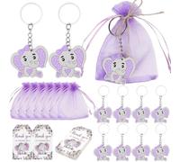 Serencatcher 30 Sets Elephant Baby Shower Party Favors, Purple Elephant Keychains Organza Bags Thank You Gift Tags for It's a Girl Boy Baby Shower Party Supplies Return Favors