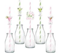 Serencatcher 50Pcs A Tiny Bit Older Birthday Party Paper Straws, Green Pink Martini Bow Party Disposable Drinking Striped Paper Straws for Cocktail Martini Birthday Bachelorette Decorations