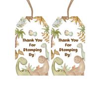 Serencatcher 50pcs Dinosaur Thank You Tags, Boho Dinosaur Baby Shower Decorations Thank You for Stomping by Gift Name Tags with String Beige Color for Dino Roar Birthday Gender Reveal Party Favors