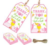 Serencatcher 50Pcs Pickleball Thank You Gift Tags with String, Pink Pickleball Thank You Hope You Had a Ball Gift Tag Paper Hanging Tag Card 1.9x3.5Inches for Sports Birthday Baby Shower Party Favors