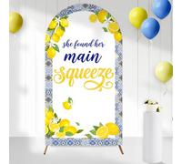 Serencatcher 7.2ft She Found Main Squeeze Bridal Shower Arch Backdrop Cover | Blue Tiles Lemon Bridal Shower Arch Covers Stretchy Backdrop Spandex Fitted Arch Stand Cover for Lemon Bridal Shower Decor
