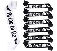 Serencatcher 7Pcs Halloween Bachelorette Party Sashes, White Black Halloween Bat Bride to Be Sash and Bridesmaid Sashes for Bats Theme Bridal Shower Engagement Wedding Party Supplies Favors