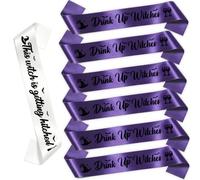 Serencatcher 7Pcs Halloween Witch Bachelorette Party Sashes Purple White