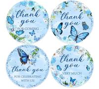 Serencatcher 80pcs Blue Butterfly Thank You Stickers, Floral Thank You for Celebrating with Us Labels for Butterfly Themed Birthday Baby Shower Bridal Shower Party Favors, 4 Unique Designs