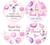 Serencatcher 80pcs Pink Space Thank You Stickers, Outer Space Baby Shower Decorations Girl Astronaut Thank You for Coming Stickers 2 Inch for Moon Galaxy Theme Birthday Party Favors Envelopes Gift Bag