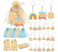 Serencatcher 90pcs Here Comes The Sun Baby Shower Decorations, Boho Sun Party Favors Include Boho Rainbow Sun Keychains Thank You Gift Tags Organza Bag for Sunshine Baby Shower Birthday Decorations