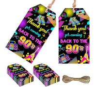 Serencatcher 90s Party Decorations, 50Pcs 90s Theme Thank You Tags for Party Favors Thank You for Coming Back to The 90's Gift Tags with String for Retro Music Hip Hop Disco Birthday Supplies