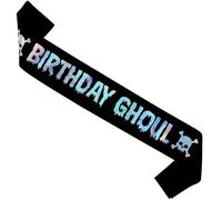 Serencatcher Birthday Ghoul Sash for Girl Women, Black Skull Gothic Birthday Sash with Iridescent Printing Letters for Halloween Spooky Goth Emo Birthday Party Decorations
