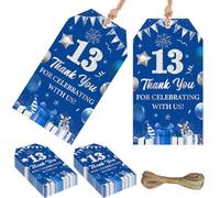 Serencatcher Blue Silver 13th Birthday Decorations for Boys, 50pcs Thank You for Celebrating with Us Favor Gift Tags with String 1.9x3.5Inches for Teen 13 Year Old Boy Happy 13th Birthday Party Favors