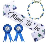 Serencatcher Blueberry Baby Shower Decorations, Berry Sweet Blueberry Mom to Be Sash Blue Berries Mom Dad to Be Pin Flower Crown Headband for A Berry Sweet Baby Is on the Way Baby Shower Party Favors