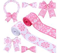 Serencatcher Cielito Lindo Party Wired Ribbon, Mexican Talavera Fabric Ribbon Pink 2.5 Inch 2 Rolls 10 Yards for Mexican Baby Shower Birthday Party Decor Crafts Gift Wrapping DIY Wreaths Bows