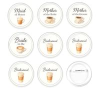 Serencatcher Coffee Bridal Shower Pins Set, 10pcs Love Is Brewing Tinplate Buttons for Bride To Be, Bridesmaid, Maid of Honor, Mother of the Bride & Groom Party Accessories