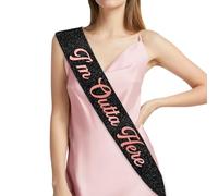 Serencatcher I'm Outta Here Sash Black Glitter Satin with Rose Gold Foil, Women Retirement Divorced Sash, Goodbye Going Away Farewell Party Decorations Graduation New Chapter Moving Away Gifts Favors