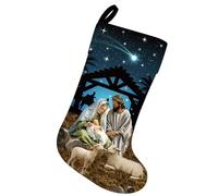 Serencatcher Jesus Christmas Stocking, Nativity Stockings Blue with o Holy Night Christmas Stocking Making Kit Felt 18inches for Fireplace Hanging Ormaments Party Decorations Gifts