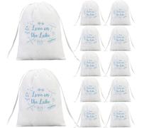Serencatcher Love on the Lake Drawstring Gift Bags 12pcs Blue Nautical Cotton Bags Pouches 5.9×7.9in for Bachelorette Party Bridal Shower Wedding Favors Lake Theme Gift Packaging