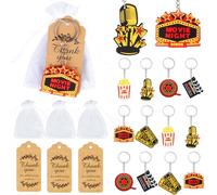 Serencatcher Movie Night Party Favors, 12 Pack Movie Night Keychains, Thank You Tags with String White Organza Bags Movie Theme Birthday Party Decorations Party Supplies Crazy Birthday Party Favors