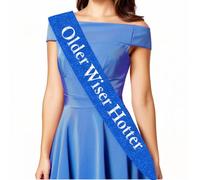 Serencatcher Older Wiser Hotter Sash with Silver Foil, Blue Funny Birthday Sash for Women Men Happy 30th 40th 50th 60th 70th 80th Birthday Party Decorations Gift