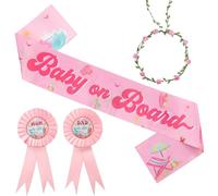 Serencatcher Pink Baby on Board Maternity Sash, Surfing Baby Shower Decorations Mom to Be Dad to Be Corsage Pins Flower Crown for Girls Summer Beach Surf Themed Baby Shower Gender Reveal Party