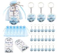 Serencatcher Race Car Baby Shower Party Favors 24 Sets - Vintage A Little Racer Is on the Way Keychains, Thank You Tags with String & Organza Bags for Blue Racing Cars Baby Shower Decorations Gifts