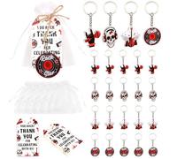 Serencatcher Rock and Roll Party Favors - 24 Sets Rockstar Theme Keychains(4 Designs), Thank You Cards & Organza Bags with String for 80s 90s Rock Star Birthday Supplies Music Theme Baby Shower Party