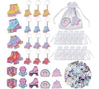 Serencatcher Roller Skate Party Favors, 86pcs Roller Skating Party Favors with Keychains Acrylic Pin Badges Stickers, White Organza Bags for 90s Throwback Hip Hop Birthday Party