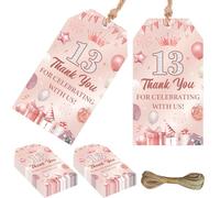Serencatcher Rose Gold 13th Birthday Decorations for Girls, 50pcs Thank You for Celebrating with Us Favor Gift Tags with String 1.9x3.5Inches for Teen 13 Year Old Girl Happy 13th Birthday Party Favors