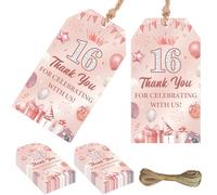 Serencatcher Rose Gold 16th Birthday Decorations for Girls, 50pcs Thank You for Celebrating with Us Favor Gift Tags with String 1.9x3.5 Inches for 16 Year Old Girl Happy 16th Birthday Party Favors