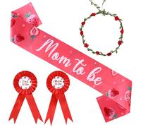 Serencatcher Strawberry Baby Shower Decorations Girl, Berry Sweet Mom to Be Maternity Sash Mom Dad to Be Button Pin Flower Crown Headband for a Berry Sweet Baby is on The Way Baby Shower Decorations