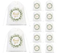 Serencatcher Thank You Greenery Drawstring Gift Bags 12pcs Sage Eucalyptus Cotton Bags Pouches 5.9×7.9in for Bridal Shower Wedding Birthday Baby Shower Party Favor Packaging