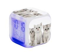 SerendipitousWhisper Cute Cat Digital Alarm Clock Children's LED Night Bedside Alarm Clock Square Illuminated LCD Clock Wake Up Alarm Clock Gift Pattern Cat Birthday Gifts For Kid Adults