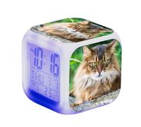 SerendipitousWhisper Cute Cat Digital Alarm Clock Children's LED Night Bedside Alarm Clock Square Illuminated LCD Clock Wake Up Alarm Clock Gift Pattern Cat Birthday Gifts For Kid Adults