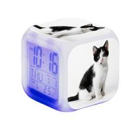SerendipitousWhisper Cute Cat Digital Alarm Clock Children's LED Night Bedside Alarm Clock Square Illuminated LCD Clock Wake Up Alarm Clock Gift Pattern Cat Birthday Gifts For Kid Adults