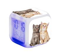 SerendipitousWhisper Cute Cat Digital Alarm Clock Children's LED Night Bedside Alarm Clock Square Illuminated LCD Clock Wake Up Alarm Clock Gift Pattern Cat Birthday Gifts For Kid Adults