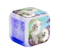 SerendipitousWhisper Cute Cat Digital Alarm Clock Children's LED Night Bedside Alarm Clock Square Illuminated LCD Clock Wake Up Alarm Clock Gift Pattern Cat Birthday Gifts For Kid Adults