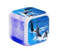 SerendipitousWhisper Dolphin Digital Alarm Clock Children's LED Night Bedside Square Illuminated LCD Clock Sea Animals Pattern Wake Up Alarm Clock Gift Birthday Gifts For Kid Adults