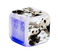 SerendipitousWhisper Panda Digital Alarm Clock Children's LED Night Bedside Square Illuminated LCD Clock Animals Pattern Wake Up Alarm Clock Gift Birthday Gifts For Kid Adults