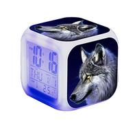 SerendipitousWhisper Wolf Digital Alarm Clock Children's LED Night Bedside Alarm Clock Square Illuminated LCD Clock Wake Up Alarm Clock Gift Pattern Wolf Birthday Gifts For Kid Adults