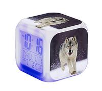 SerendipitousWhisper Wolf Digital Alarm Clock Children's LED Night Bedside Alarm Clock Square Illuminated LCD Clock Wake Up Alarm Clock Gift Pattern Wolf Birthday Gifts For Kid Adults