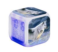 SerendipitousWhisper Wolf Digital Alarm Clock Children's LED Night Bedside Alarm Clock Square Illuminated LCD Clock Wake Up Alarm Clock Gift Pattern Wolf Birthday Gifts For Kid Adults