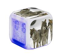 SerendipitousWhisper Wolf Digital Alarm Clock Children's LED Night Bedside Alarm Clock Square Illuminated LCD Clock Wake Up Alarm Clock Gift Pattern Wolf Birthday Gifts For Kid Adults