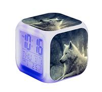 SerendipitousWhisper Wolf Digital Alarm Clock Children's LED Night Bedside Alarm Clock Square Illuminated LCD Clock Wake Up Alarm Clock Gift Pattern Wolf Birthday Gifts For Kid Adults