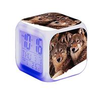 SerendipitousWhisper Wolf Digital Alarm Clock Children's LED Night Bedside Alarm Clock Square Illuminated LCD Clock Wake Up Alarm Clock Gift Pattern Wolf Birthday Gifts For Kid Adults