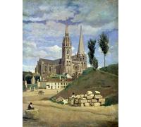 SERENDIPITP Abstract Painting Mural Print Picture Wall Decor Painting Chartres Cathedral by Jean Baptiste Camille Corot Vintage Wall Artwork for Home Decor 60x90cm